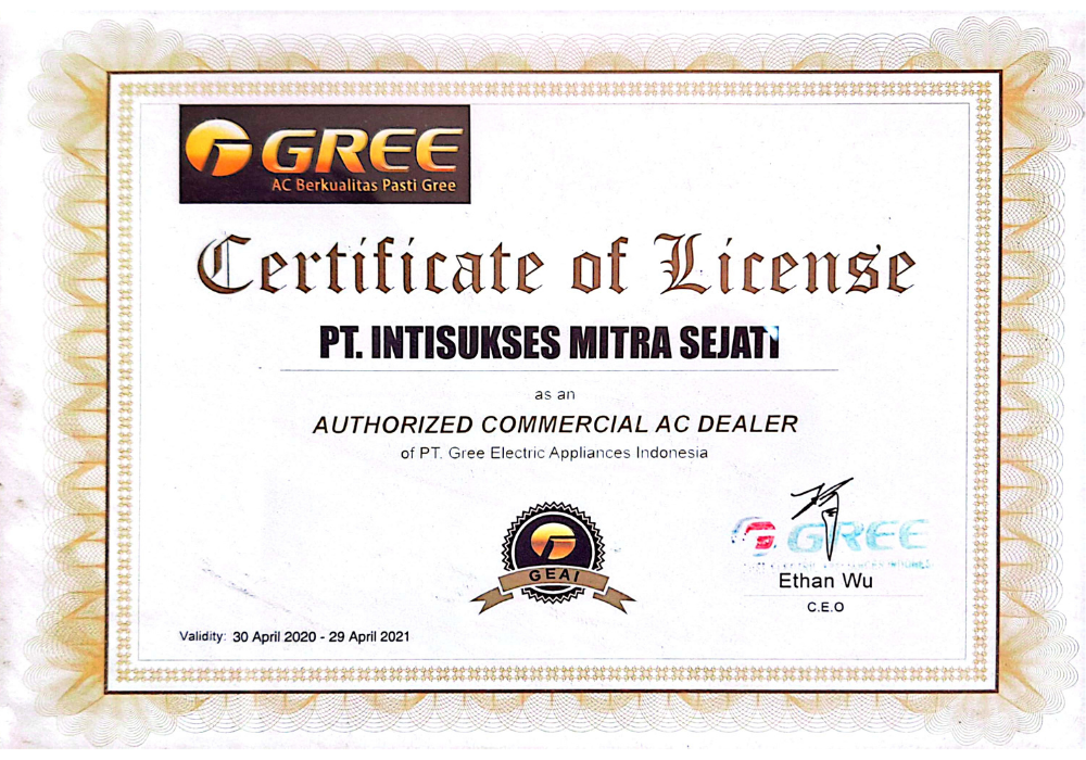 Certificate of license Gree